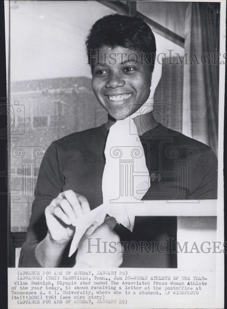 1961 Press Photo Olympic 3 Time Medalist Wilma Rudolph &quot;Athlete of the Year&quot; - Historic Images