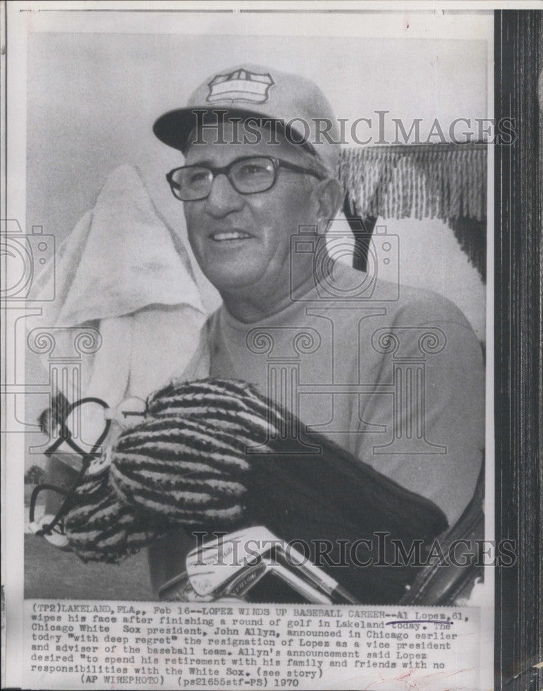 1970 Press Photo Al Lopez resigned as  Vice Pres/Advisor of Chicago White Sox - Historic Images