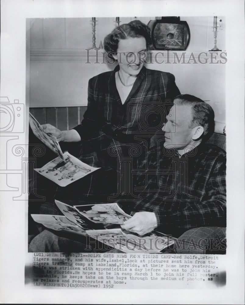 1952 Press Photo Red Rolfe, Detroit Tigers manager &amp; wife - Historic Images