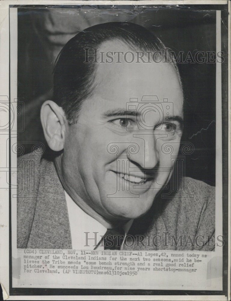 1950 Press Photo Al Lopez, manager of Cleveland Indians - Historic Images