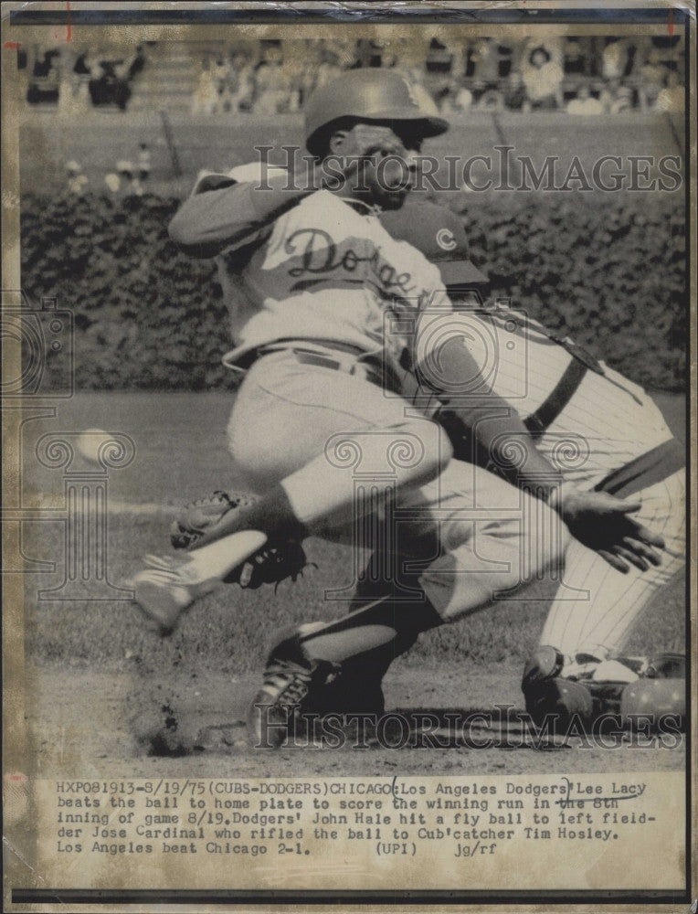 1975 Press Photo LA Dodger Lee Lacy slides home - Historic Images