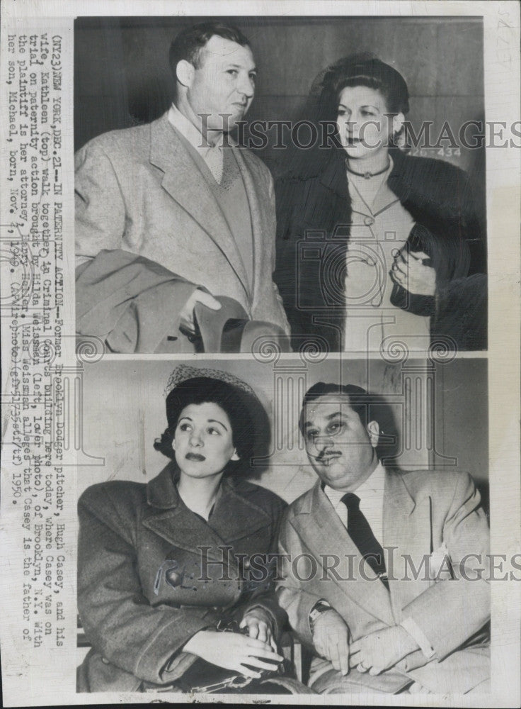 1950 Press Photo Ex Dodger pitcher Hugh Casey and his wife Colleen in court - Historic Images