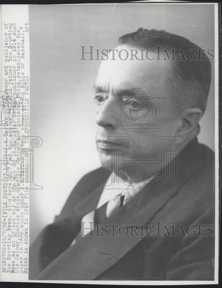 1962 Press Photo J. G. Taylor, owner and publisher of the Sporting News - Historic Images