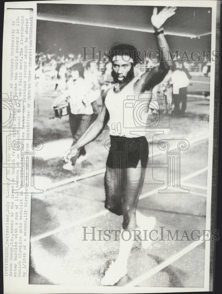 1973 Press Photo Rodney Bilburn of Southern Univ in 110 hurdles - Historic Images