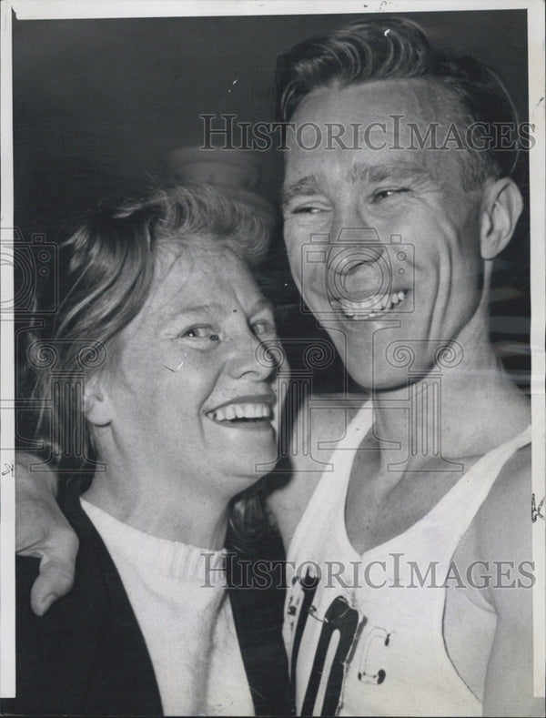 David McKenzie wins Boston Marathon stands with wife 1960 Vintage Press