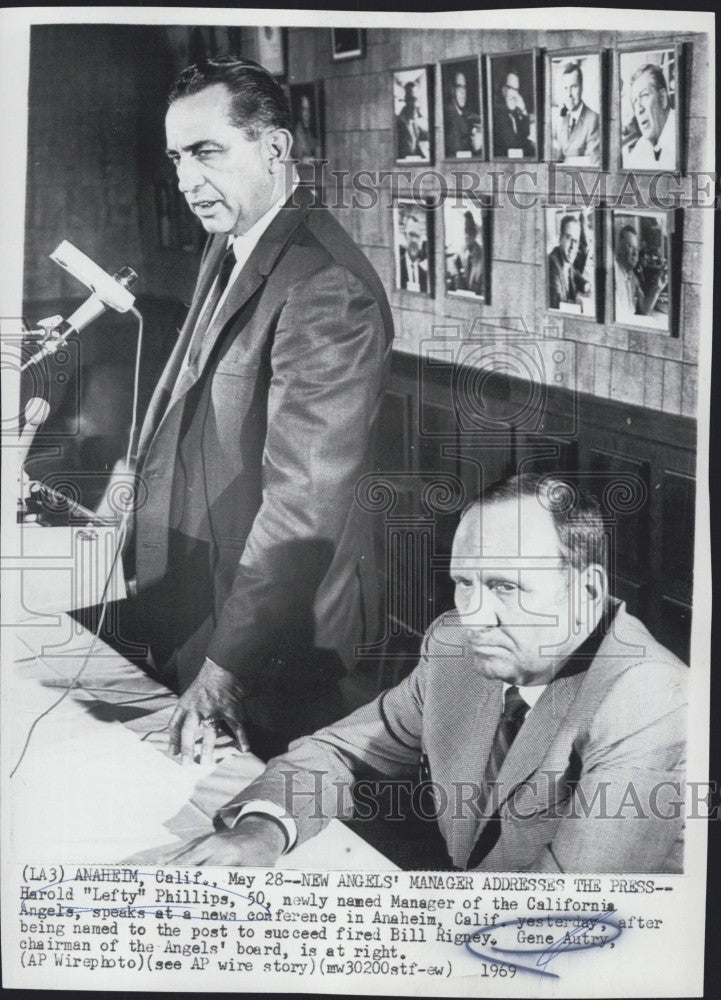 1969 Press Photo Harold Lefty Phillips, Calif. Angels new manager - Historic Images