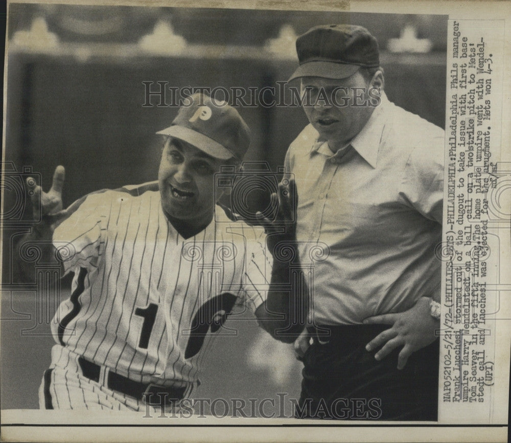 1972 Press Photo Philidelphia Phillys manager F Lucchesi &amp; umpire H Wehdelstedt - Historic Images