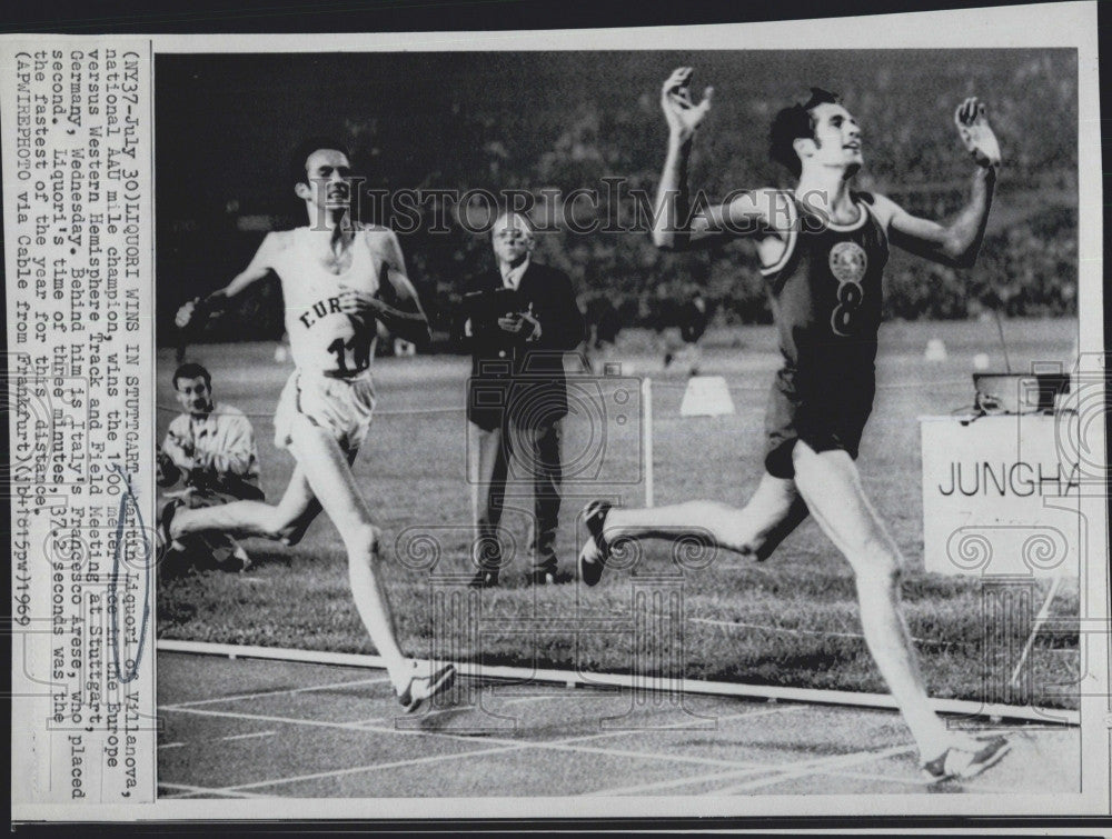 1969 Press Photo Marty Liquori beats Francesco Arese in the mile - Historic Images