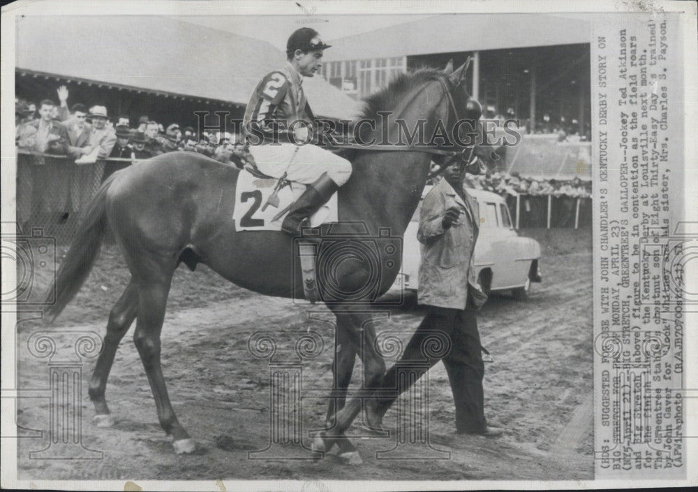 1951 Press Photo Jockey Ted Atkinson on horse Big Stretch at Kentucky Derby - Historic Images