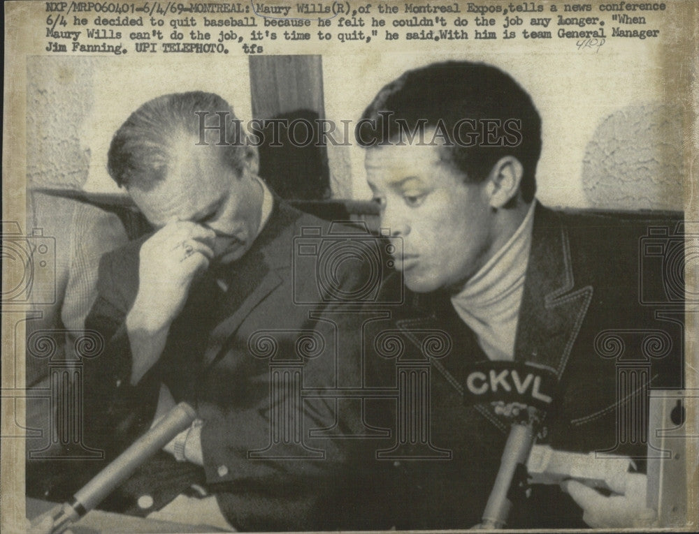 1969 Press Photo Montreal Expos Maury Wills &amp; GM Jim Fanning - Historic Images