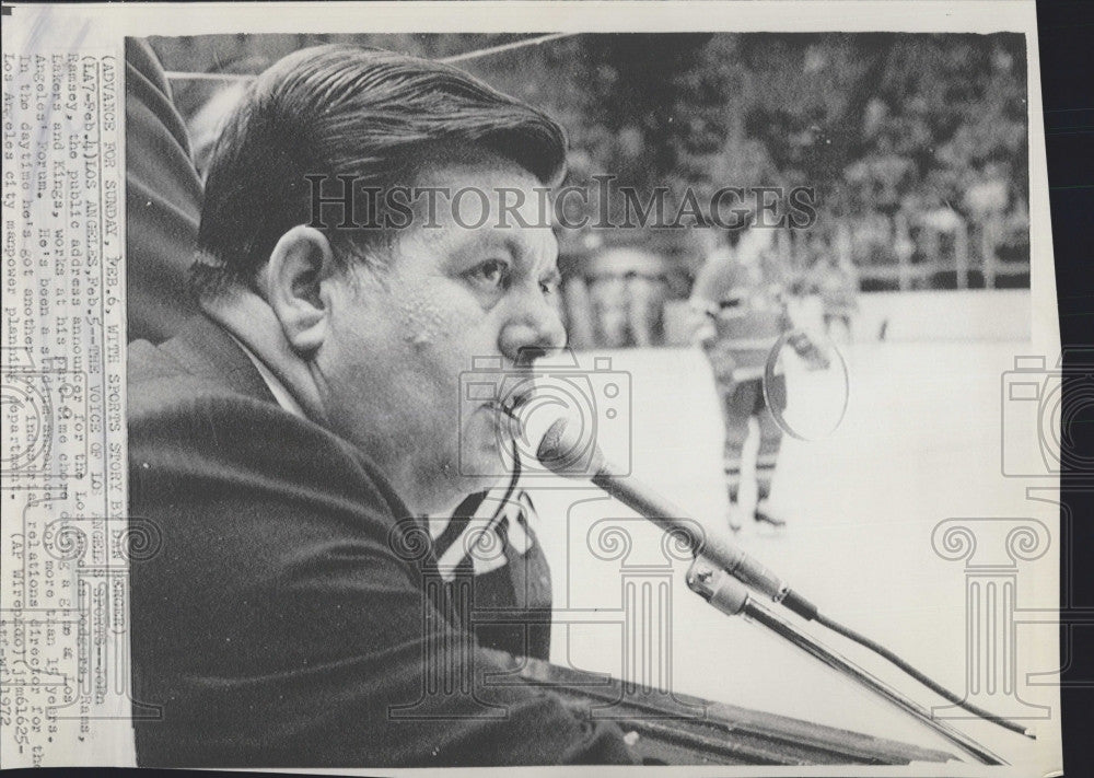 1972 Press Photo John Ramsey, public address announcer for Los Angeles - Historic Images
