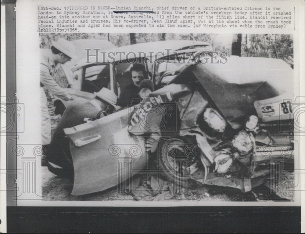 1968 Press Photo Lucien Bianchi, Racecar Driver Has Wreck - Historic Images