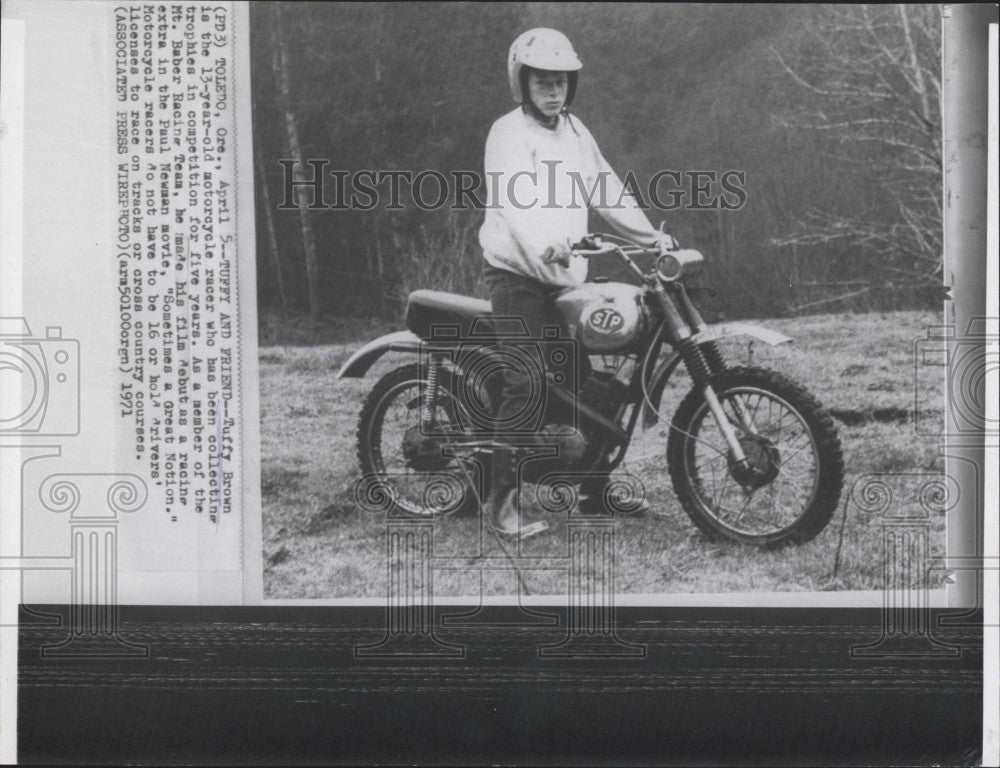 1971 Press Photo Motorcycle Racer Tuffy Brown Age 13 Racing in Oregon - Historic Images