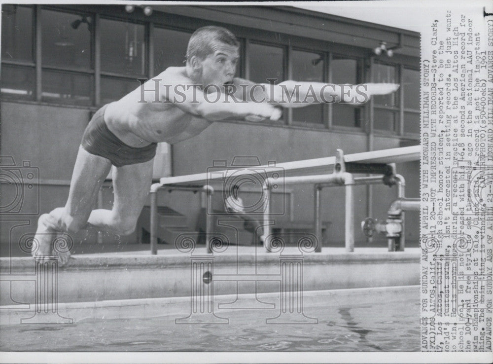 1961 Press Photo Steve Clark High School Honor Student &amp; Fastest Swimmer - Historic Images