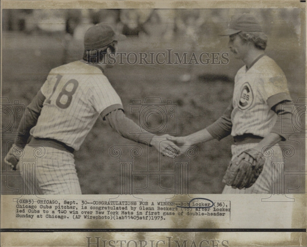 1973 Press Photo Cubs pitcher Bob Locker & Glenn Beckert - Historic Images