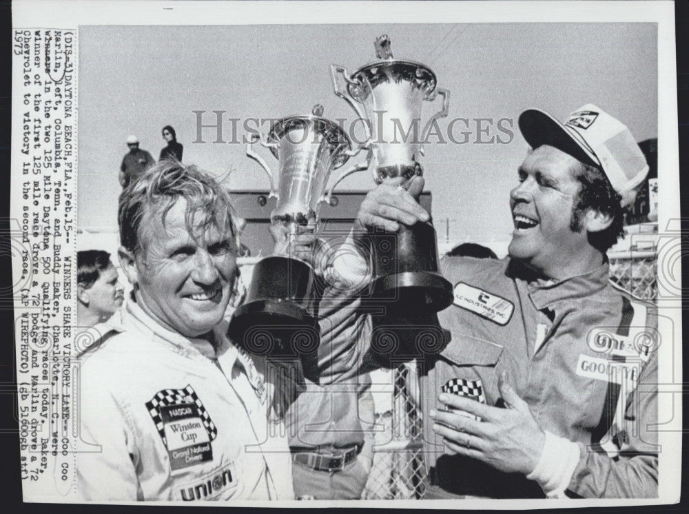 1973 Press Photo Coo Coo Marlin &amp; Buddy Baker win 125 mile Daytona race - Historic Images