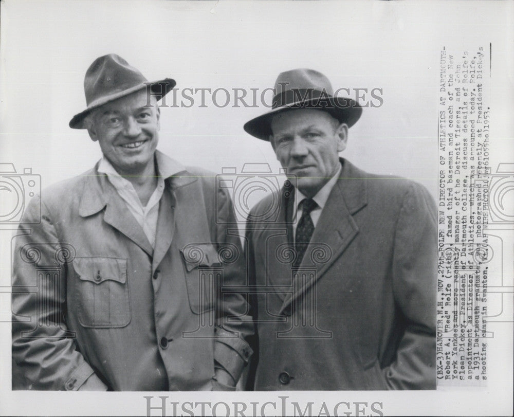 1953 Press Photo Dartmouth&#39;s Robert Rolfe &amp; John Sloan Dickey - Historic Images