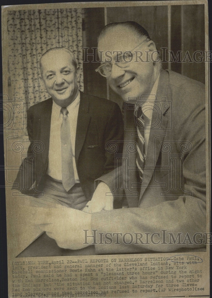 1969 Press Photo Gabe Paul, Cleveland Indians Pres., Bowie Kuhn, Commissioner - Historic Images