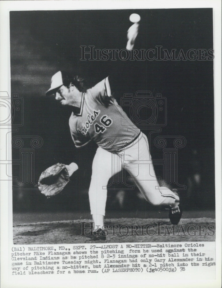 1978 Press Photo Baltimore Oriole pitcher Mike Flanagan in action - Historic Images