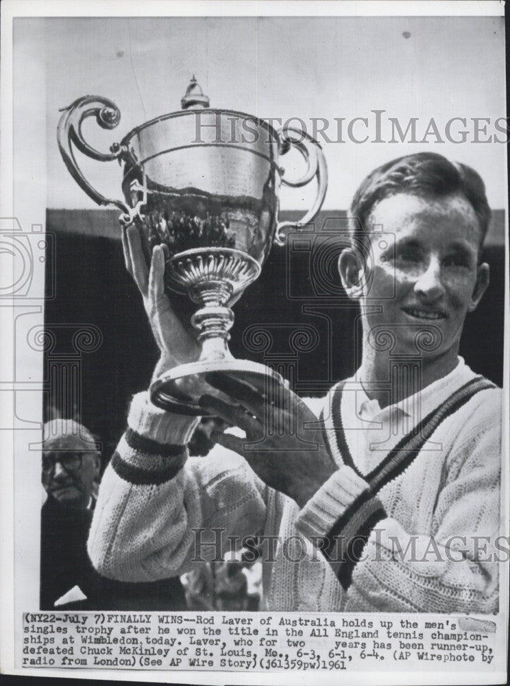 1961 Press Photo Rod Laver wins All England Tennis Championship at Wimbledon - Historic Images