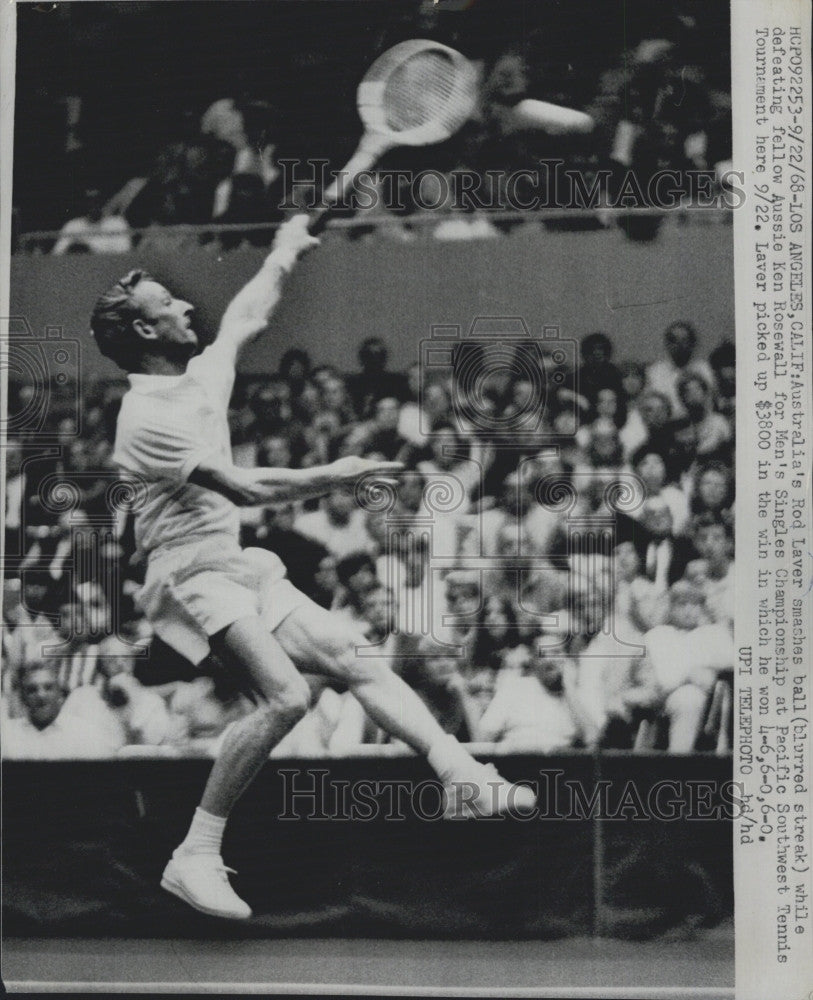 1968 Press Photo Rod Laver defeats Ken Rosewall at Pacific Southwest Tennis T - Historic Images