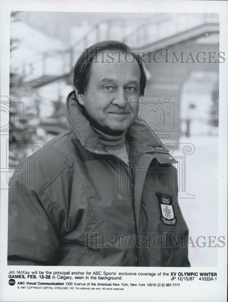 1987 Press Photo Jim McKay, anchor for &quot;XV Olympic Games&quot; - Historic Images
