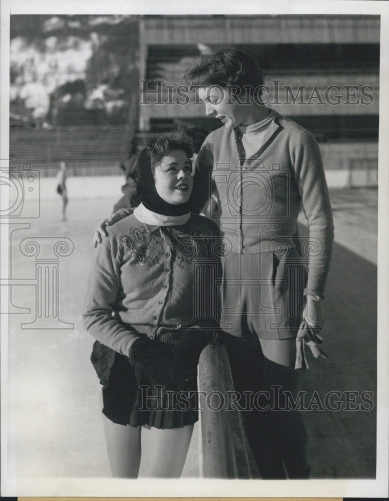 1956 Press Photo Figure Skating Champions Ann Johnston &amp; Tenley Albright - Historic Images