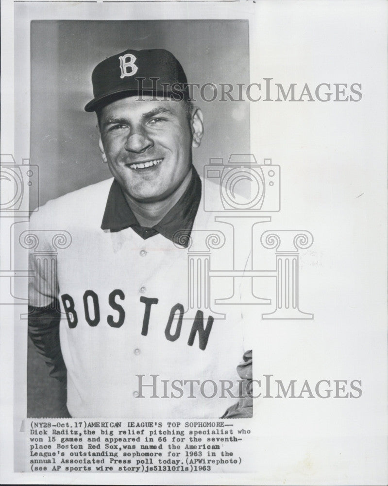 1963 Press Photo Dick Raditz of Boston Red Sox American League Sophmore of Year - Historic Images