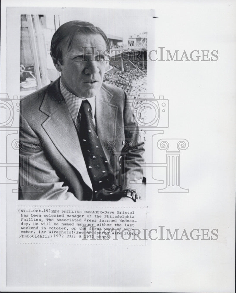 1972 Press Photo Dave Bristol was selected as manager of Philadelphia Phillies - Historic Images