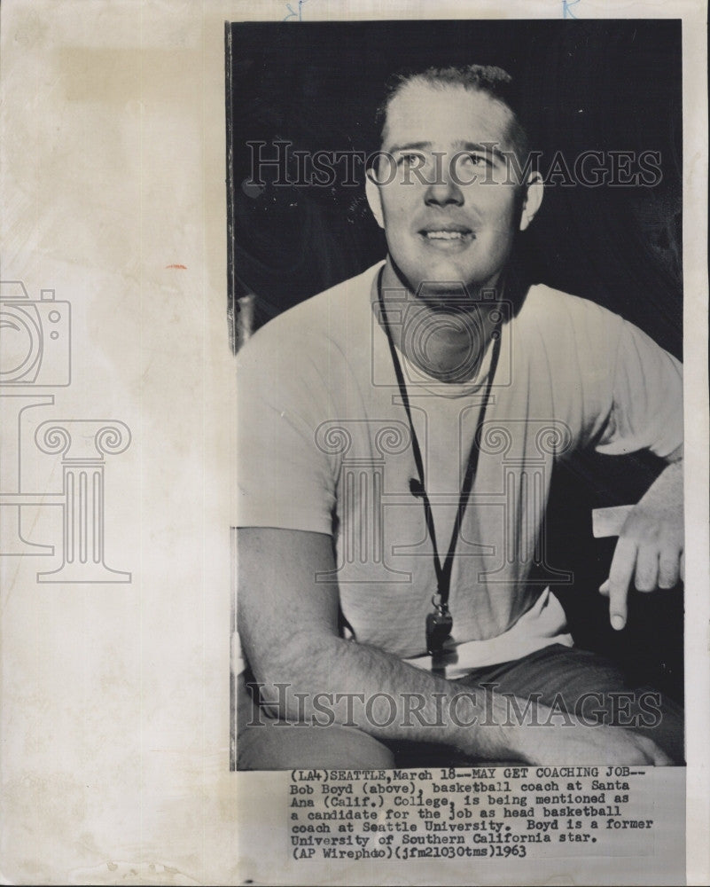 1963 Press Photo Bob Boyd, Basketball Coach for Santa Ana College - Historic Images