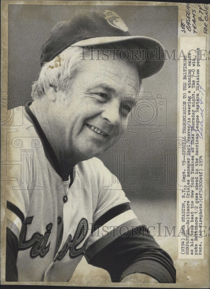 1974 Press Photo Earl Weaver, Manager of the Baltimore Orioles - Historic Images
