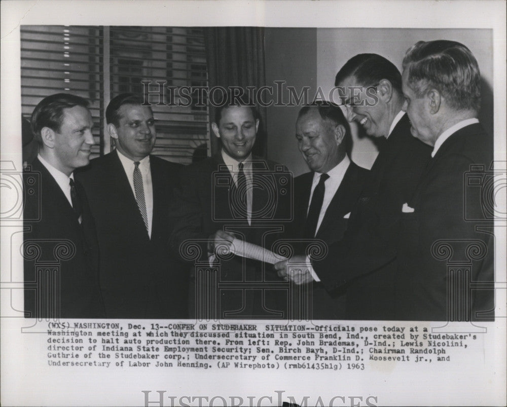 1963 Press Photo Rep J Brademas,L Nicolini, Sen B Bayh,R Guthrie,FD Roosevelt - Historic Images