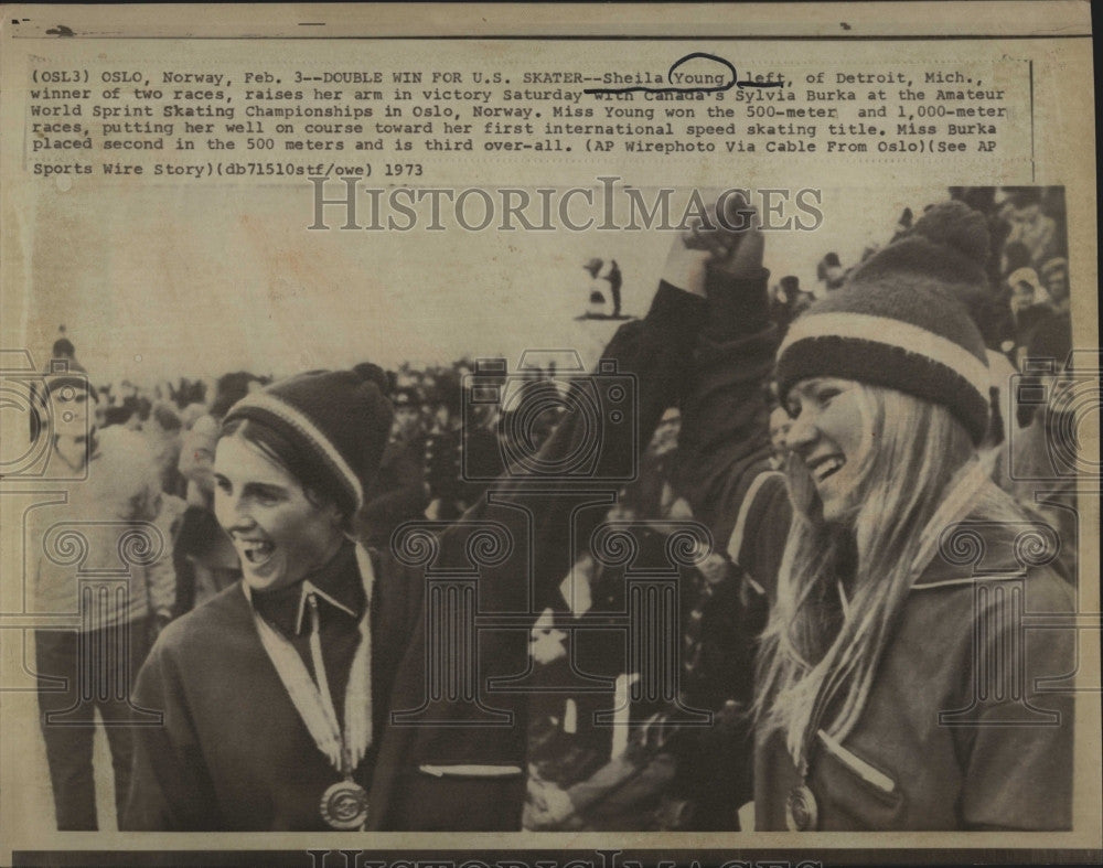 1973 Press Photo Olympic speed skating winners Sheila Young,Sylvia Burka - Historic Images