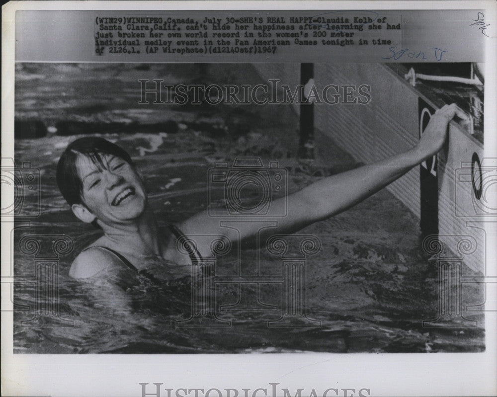 1967 Press Photo Claudia Kold,200 M IM record at Pan American games - Historic Images