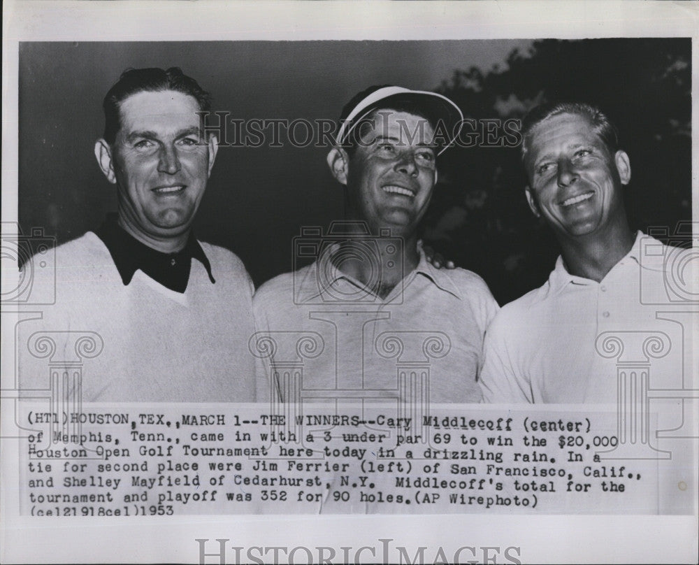 1953 Press Photo Golfers Cary Middlecoff, Jim Ferrier, Shelley Mayfield - Historic Images