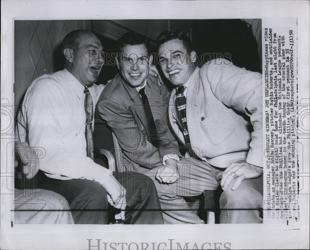 1950 Press Photo Ed Sawyer,R Roberts &amp; Dick Sisler, Phillies - Historic Images