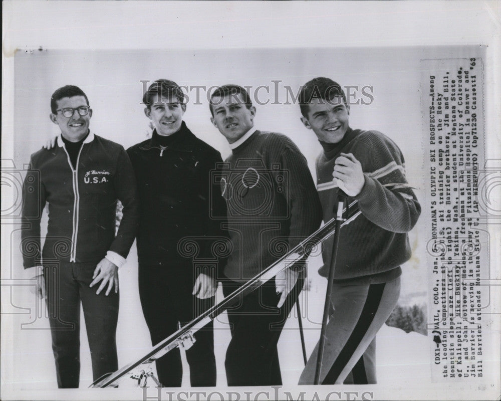 1963 Press Photo Skiers, Jim &amp; Bill Barrier, Mike Buckley, John Hollow - Historic Images