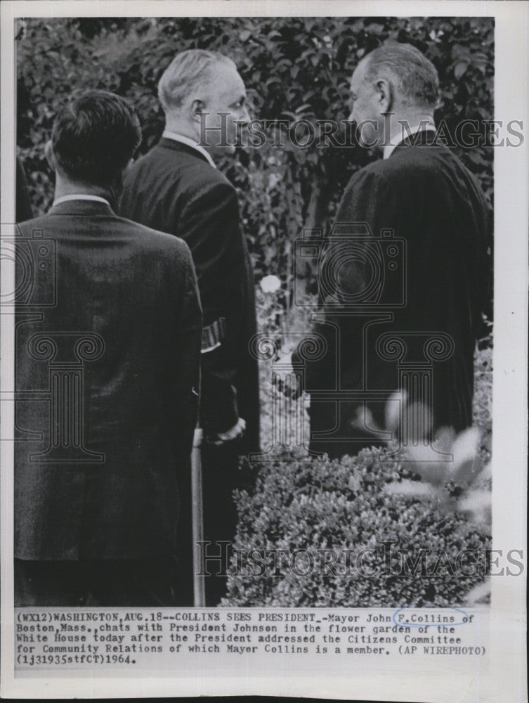 1964 Press Photo Mayor John F. Collins of Boston and President Johnson - Historic Images