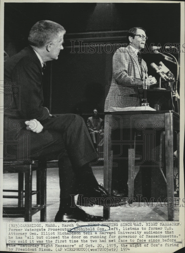 1974 Press Photo Watergate Prosecutor Archibald Cox &amp; Atty Gen Elliot Richardson - Historic Images