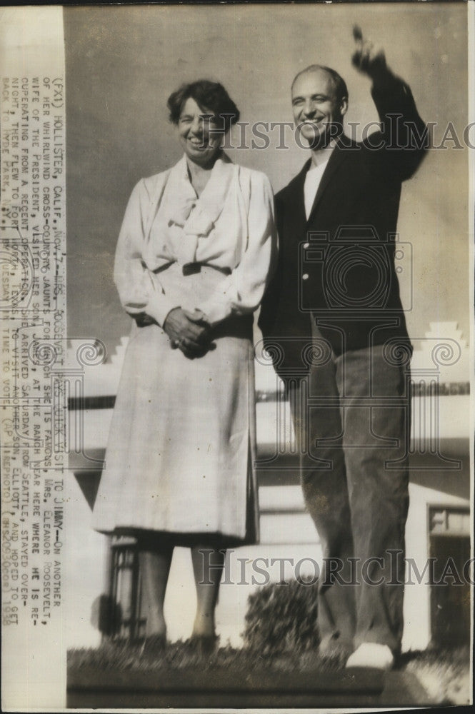 1938 Press Photo Mrs. Eleanor Roosevelt paid a visit to her son James on a range - Historic Images