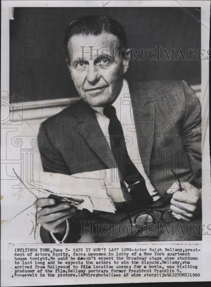 1960 Press Photo Actor Ralph Bellamy and president of Actors Equity - Historic Images