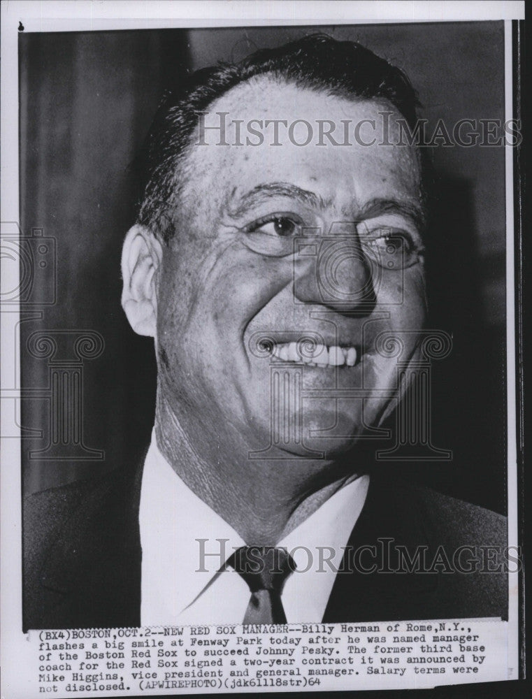 1964 Press Photo Billy Herman, Manager of the Boston Red Sox - Historic Images