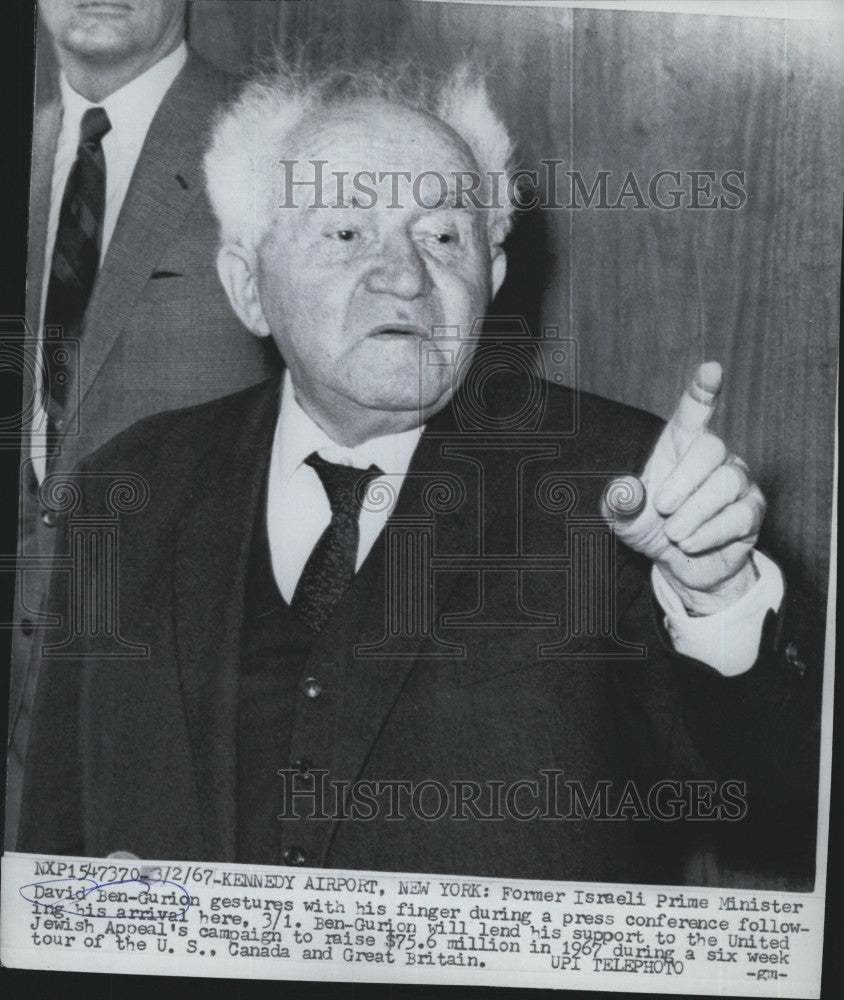 1967 Press Photo Former Prime Minister of Israel David Ben-Gurion in New Yirk - Historic Images