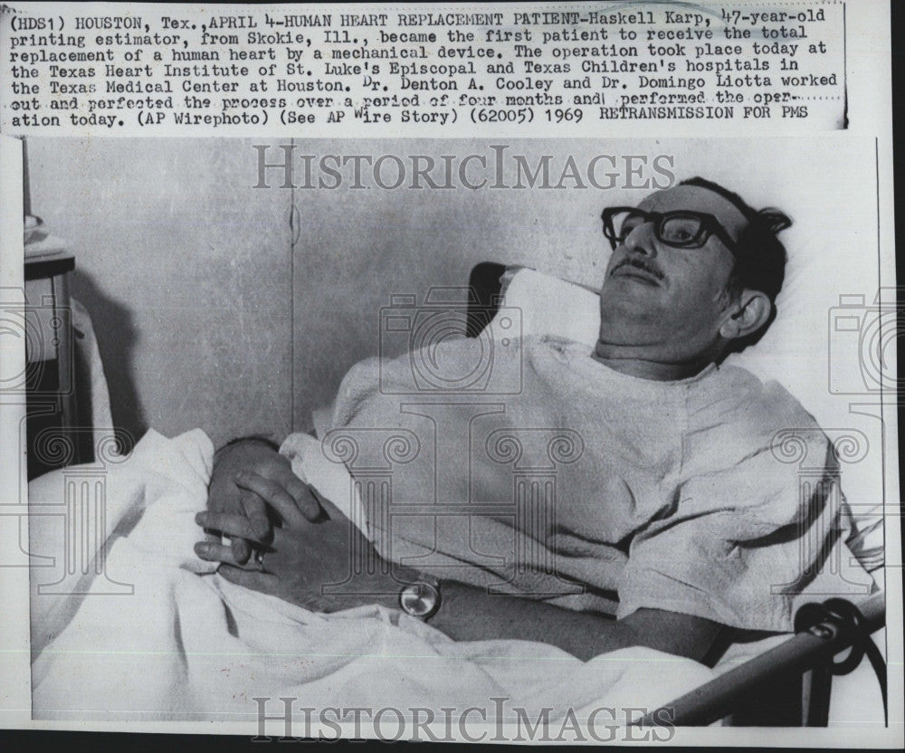 1969 Press Photo Haskell Karp.1st to receive heart replacement - Historic Images