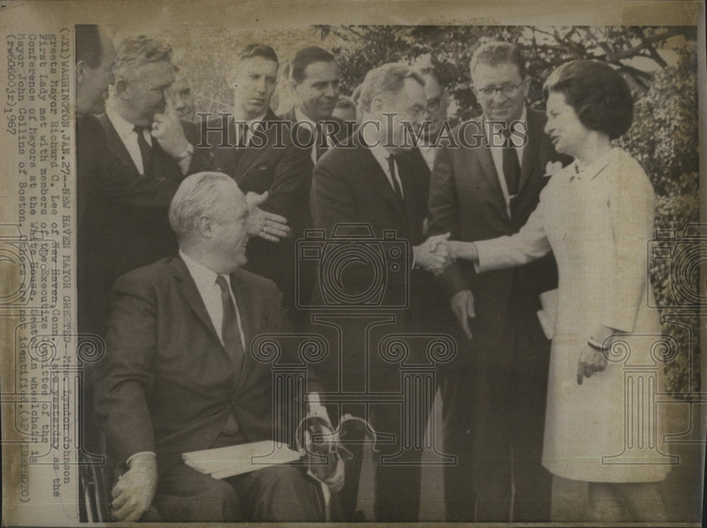 1967 Press Photo Mrs LB Johnson,Mayor RC Lee,MAyor Collins of Boston - Historic Images