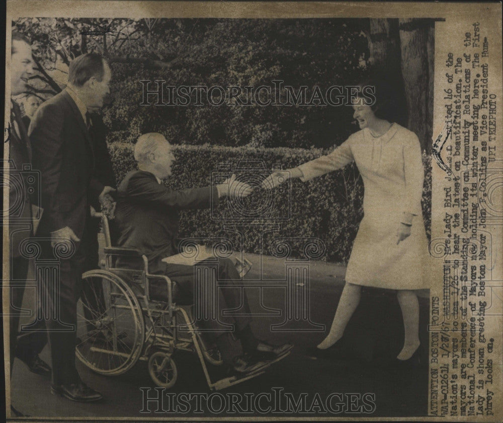 1967 Press Photo Mrs Lady BirdJohnson, Mayor Collins &amp; VP Humphrey - Historic Images