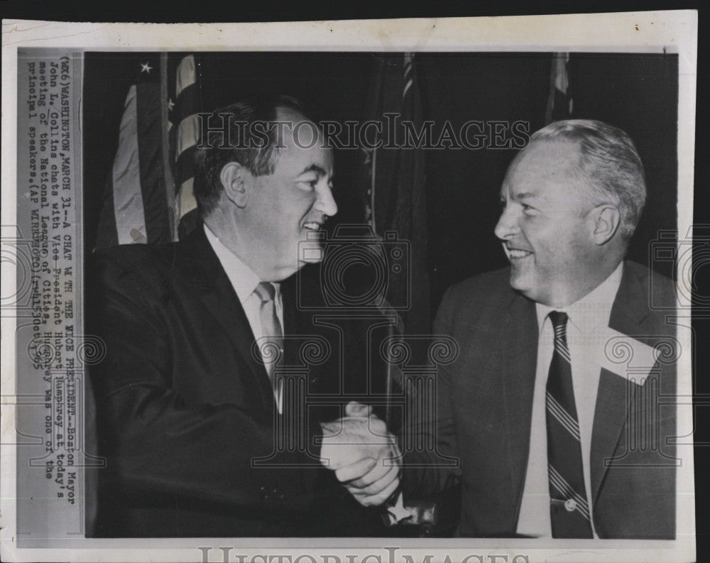 1965 Press Photo Boston Mayor J Collins &amp; VP Hubert Humphrey - Historic Images