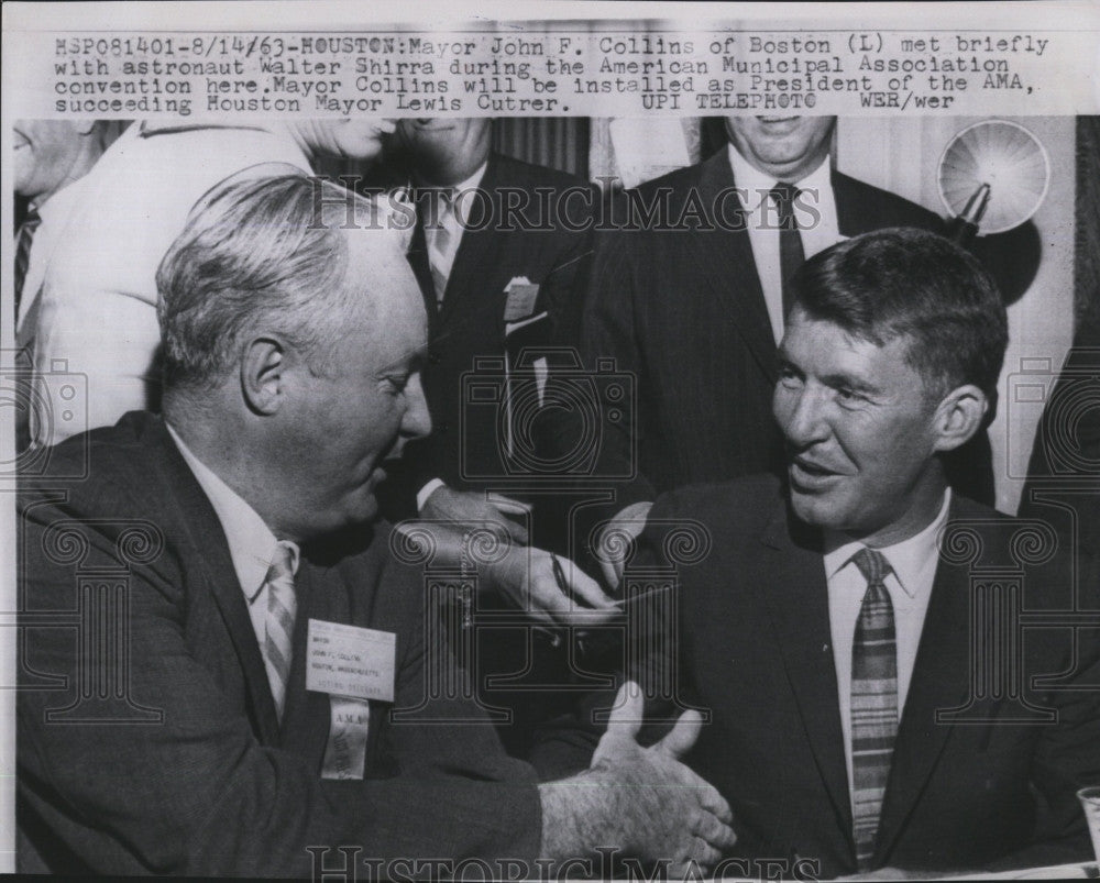 1963 Press Photo Boston Mayor J Collins &amp; astronaut Walter Shirra - Historic Images