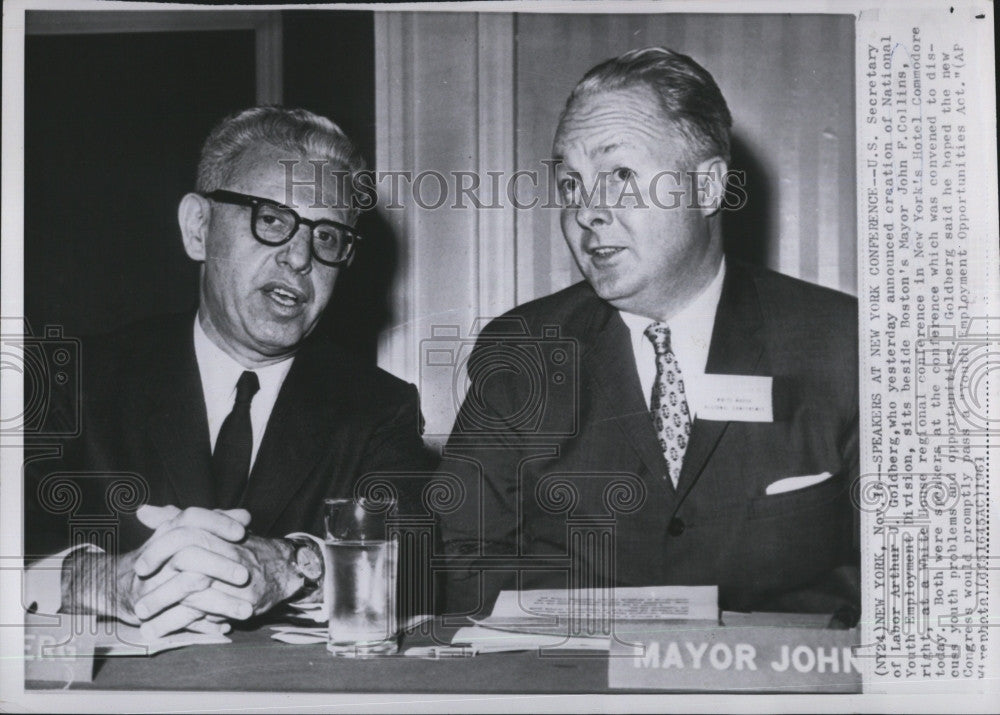 1961 Press Photo Boston Mayor J Collins &amp; Sec of Labor AJ Goldberg - Historic Images