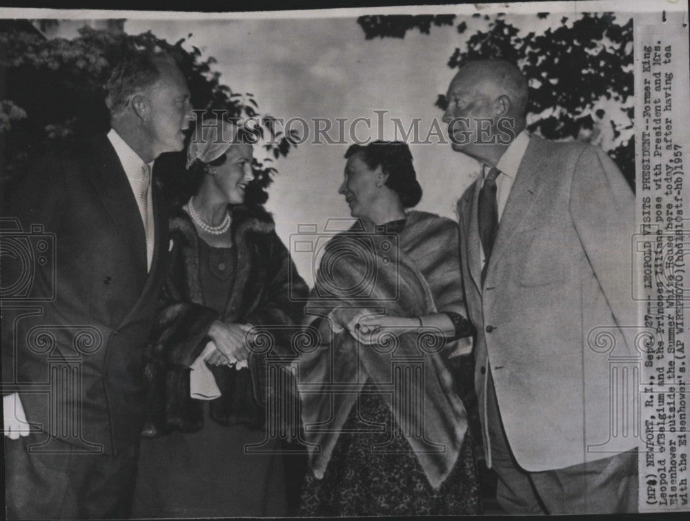 1957 Press Photo Prince King Leo of Belgium &amp; wife  &amp; Pres &amp; Mrs Eisenhower - Historic Images